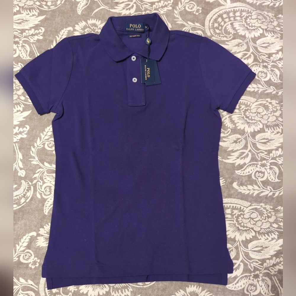NWT Polo Ralph Lauren Womens Small The Skinny Polo Blank No Logo Purple - Picture 3 of 4
